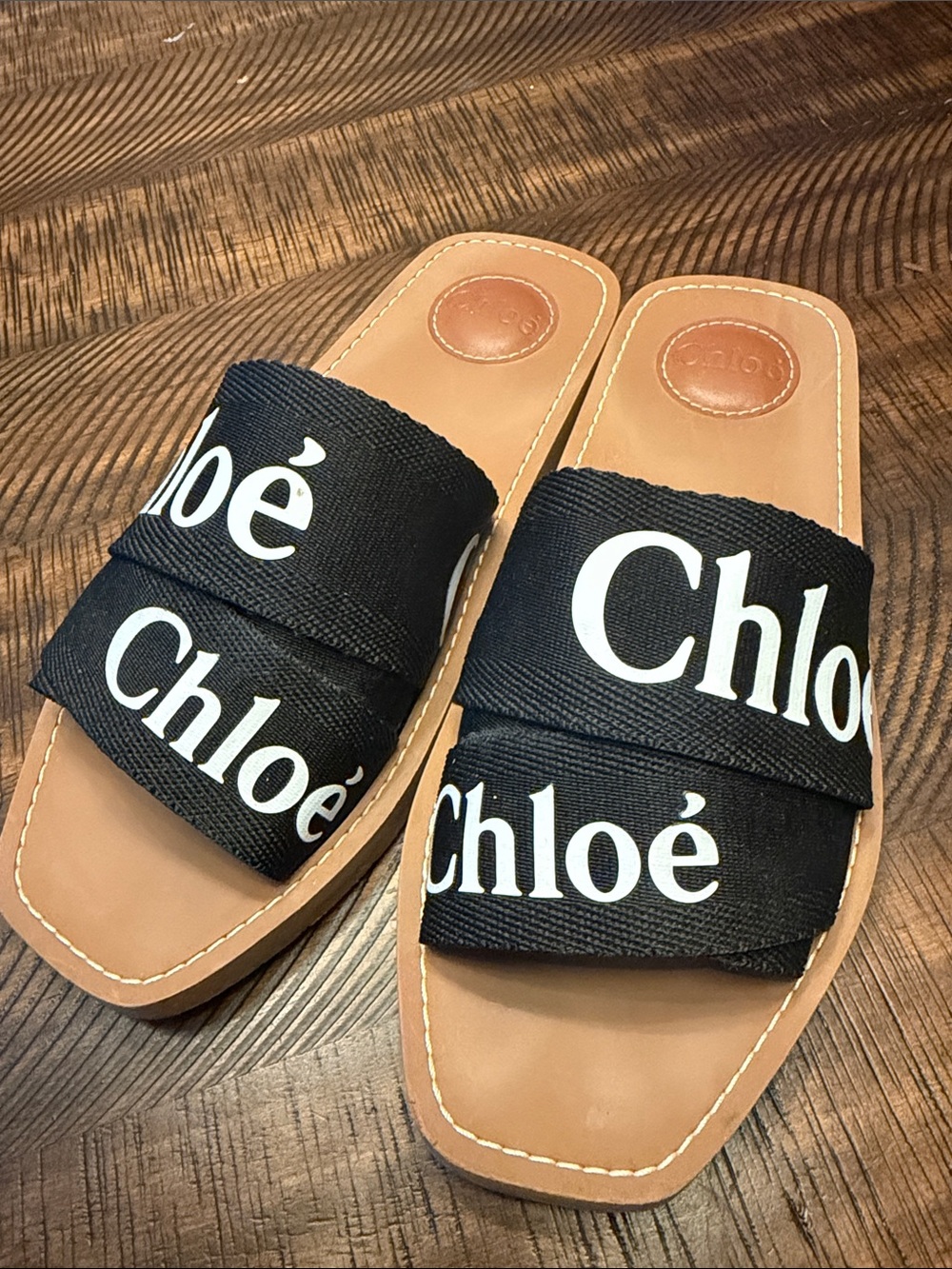 Chloé Woody Linen Slides